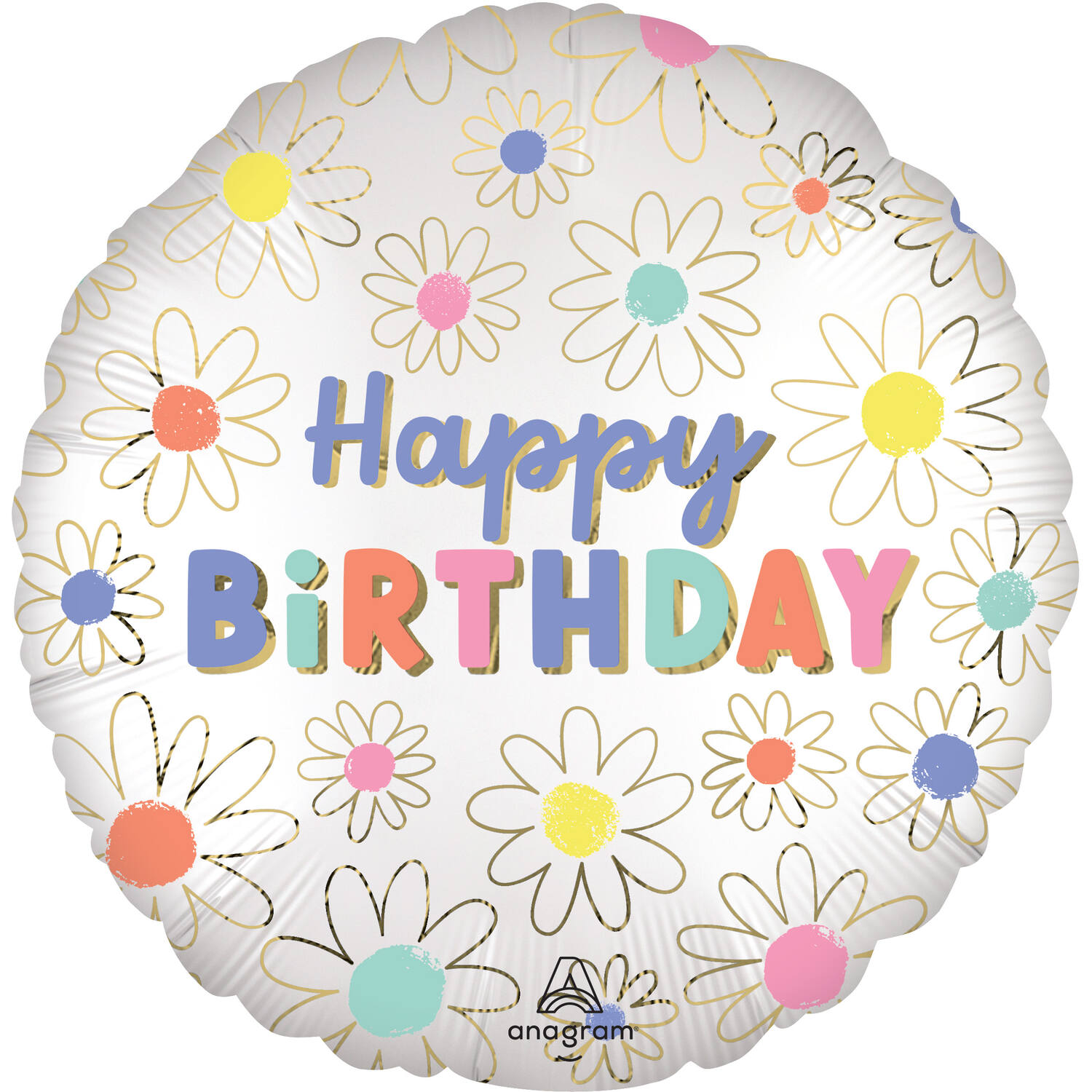Foil Balloon - "Happy BIRTHDAY" - Daisies - 45 cm